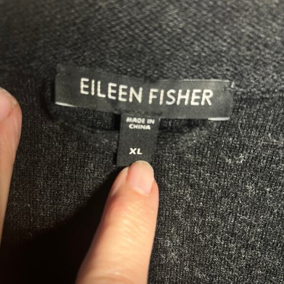 Eileen Fisher Coat Wool Lamb Leather Trim Black Button Front Office Pockets Xl - Picture 7 of 9